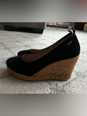 Viscata Roses Black Espadrille Suede Wedges Made in Spain